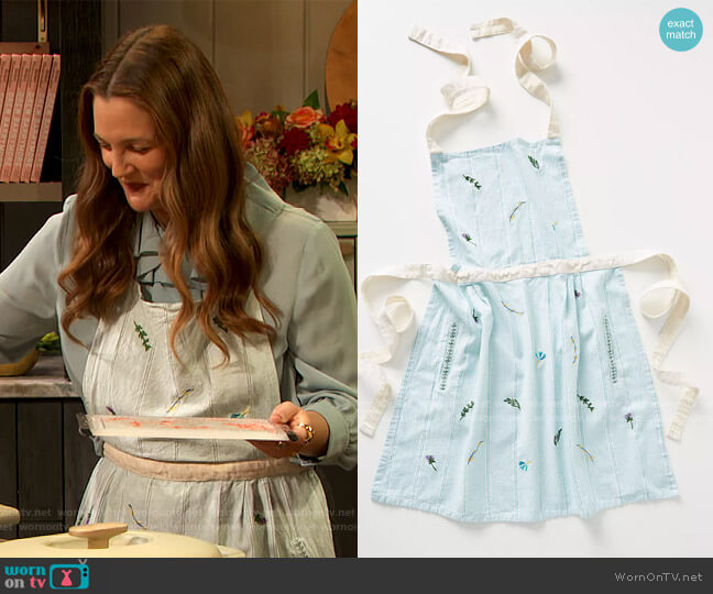 Anthropologie Canella Apron worn by Drew Barrymore on The Drew Barrymore Show