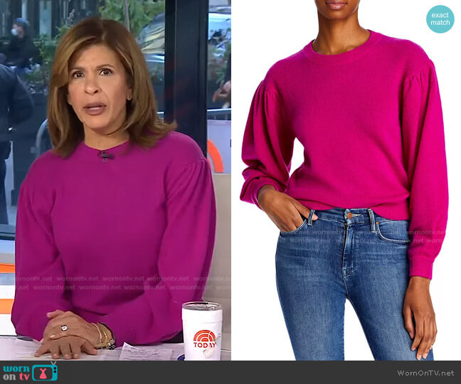 AQUA Cashmere Balloon Sleeve Sweater in Mulberry worn by Hoda Kotb on Today