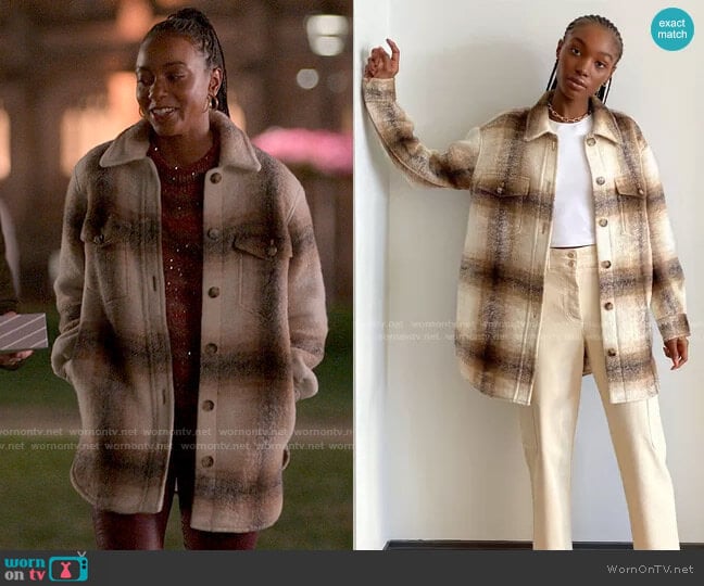 Wilfred Free Ganna Jacket in Espace Mocha worn by Whitney Chase (Alyah Chanelle Scott) on The Sex Lives of College Girls