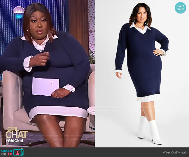 Ashley Stewart 2 in 1 Sweater Shirtdress worn by Loni Love on The Real