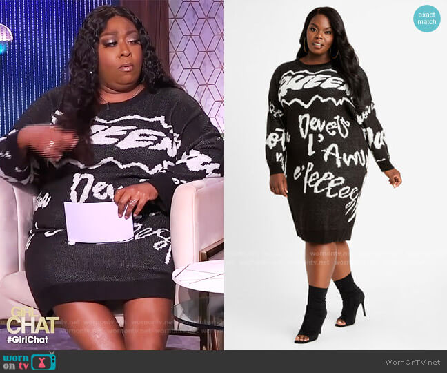 Ashley Stewart Graffiti Queen Sweater Dress worn by Loni Love on The Real