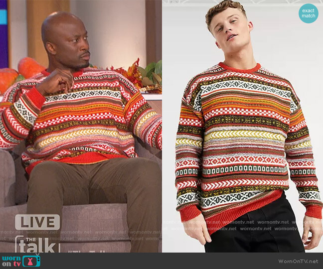ASOS Knitted Fair Isle Sweater worn by Akbar Gbajabiamila on The Talk