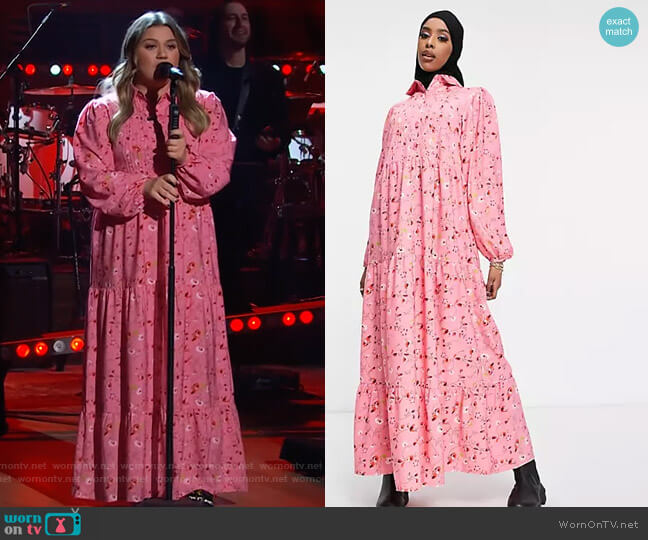 ASOS Maxi Shirt Dress with pin Tuck in Flirty Floral Print worn by Kelly Clarkson on The Kelly Clarkson Show