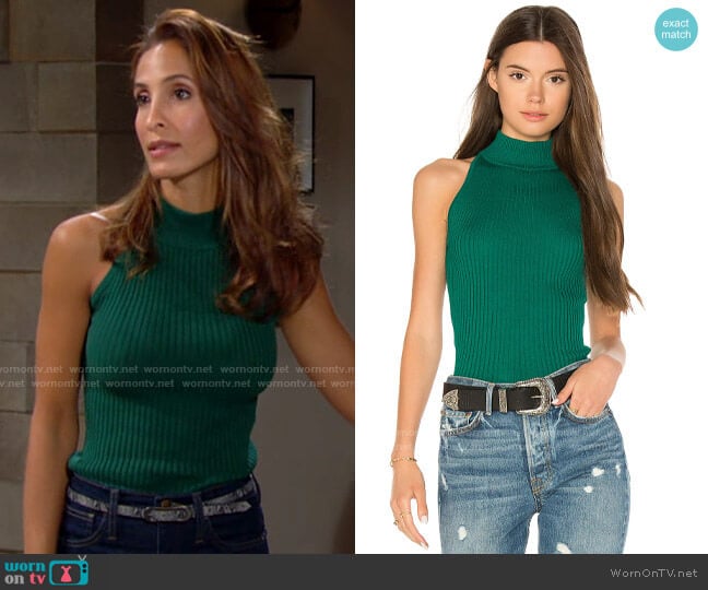 Autumn Cashmere Rib Mock Neck Halter Sweater in Martian worn by Lily Winters (Christel Khalil) on The Young and the Restless