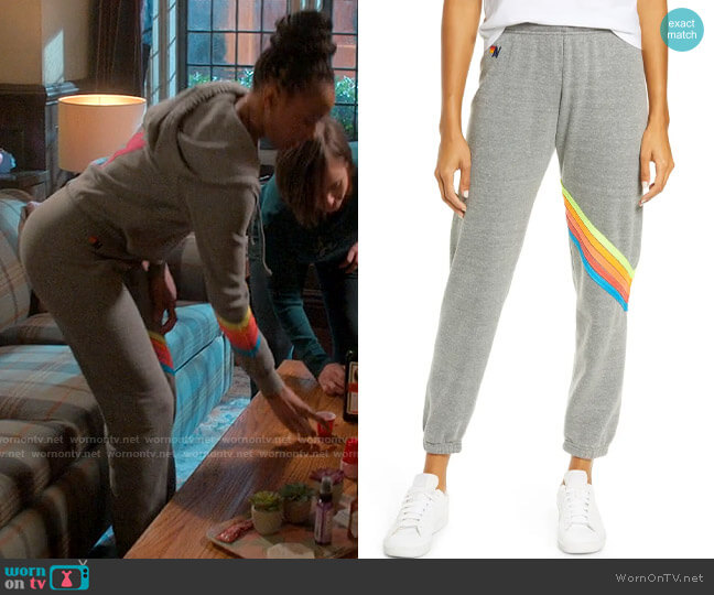 Aviator Nation Chevron Stripe Joggers worn by Whitney Chase (Alyah Chanelle Scott) on The Sex Lives of College Girls