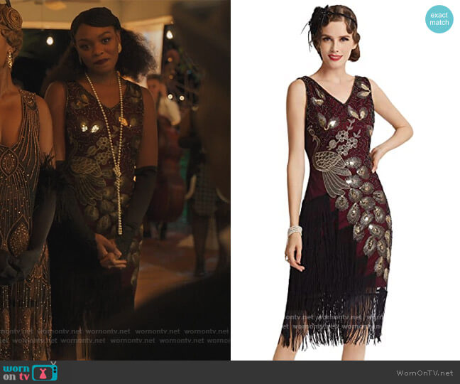 Babeyond 1920s Vintage Peacock Sequined Dress worn by Nikki Vaughn (Alana Bright) on Our Kind of People