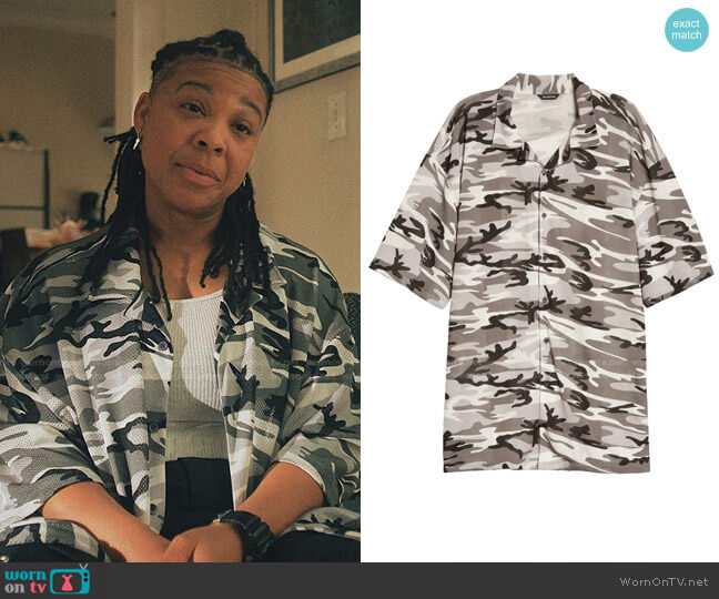 Balenciaga Camo Print Short Sleeve Mesh Button-Up Shirt