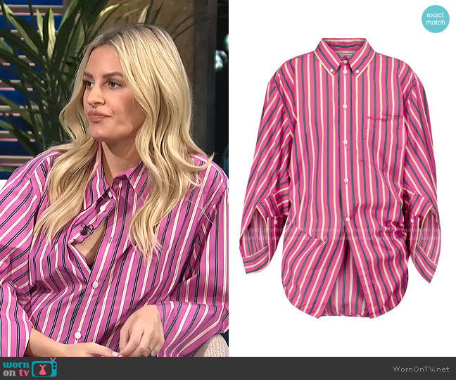 Balenciaga Deconstructed striped cotton shirt worn by Morgan Stewart on E! News