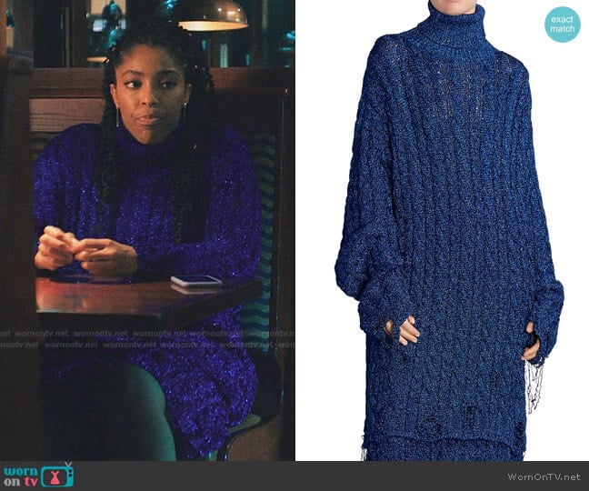 Balenciaga Lurex Cable Knit Destroyed Turtleneck Dress