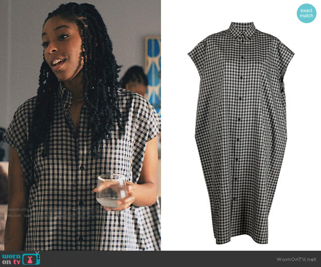 Balenciaga Check-Pattern Midi Shirtdress worn by Mia (Jessica Williams) on Love Life