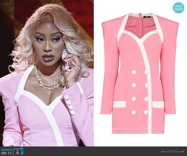 Balmain Button-detailed two-tone crepe mini dress worn by Lauren Rice (Pepi Sonuga) on Queens
