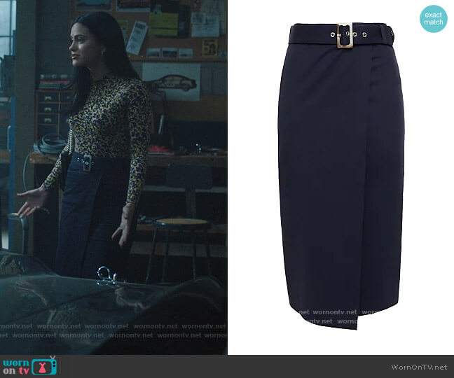 Ba&sh Rosilie wrap-effect belted cotton-blend twill skirt worn by Veronica Lodge (Camila Mendes) on Riverdale