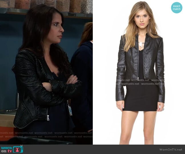 BCBGMAXAZRIA Ribbed Leather Jacket worn by Sam McCall (Kelly Monaco) on General Hospital