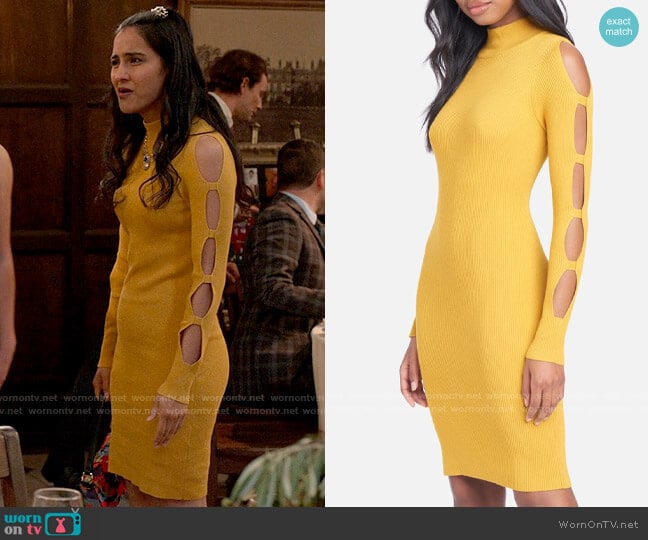 Bebe Cage Sleeve Sweater Dress worn by Bela Malhotra (Amrit Kaur) on The Sex Lives of College Girls