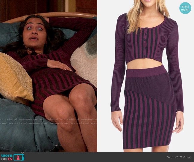 Bebe Mixed Stripe Top worn by Bela Malhotra (Amrit Kaur) on The Sex Lives of College Girls
