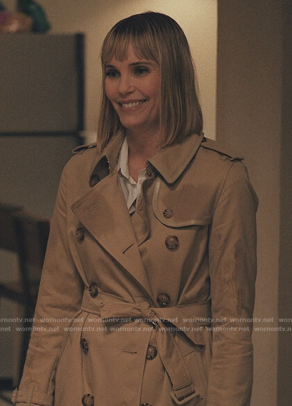 Becca’s beige trench coat on Love Life