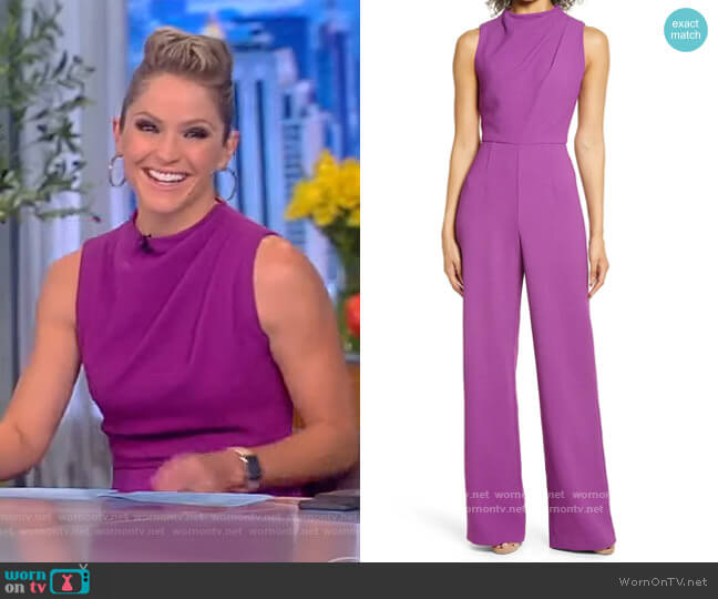 Black Halo Corrine Draped Bodice Wide Leg Jumpsuit worn by Sara Haines on The View