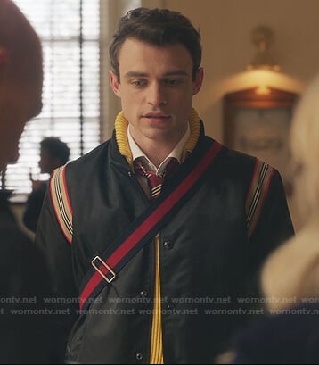 Max’s black stripe trim bomber jacket on Gossip Girl