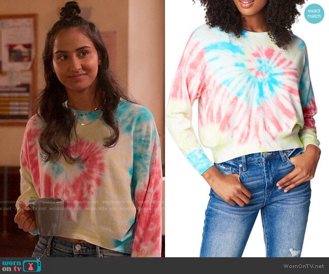 Blank NYC Good Days Tie-Dye Sweatshirt worn by Bela Malhotra (Amrit Kaur) on The Sex Lives of College Girls