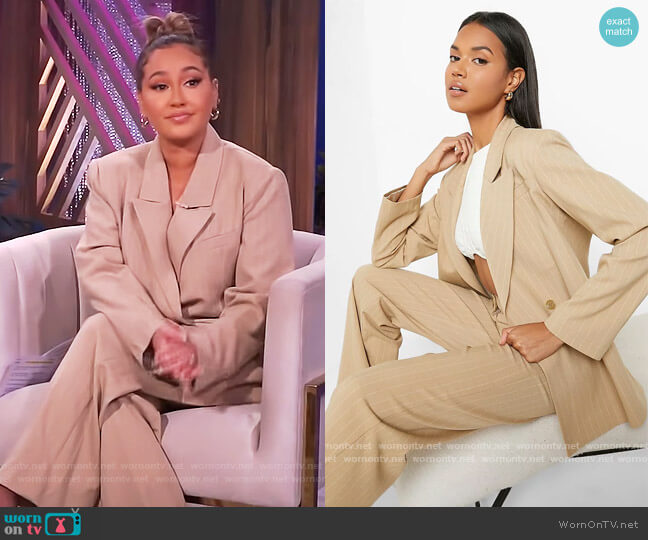 Boohoo Madison Beer Tailored Stripe 90'S Blazer worn by Adrienne Houghton on The Real