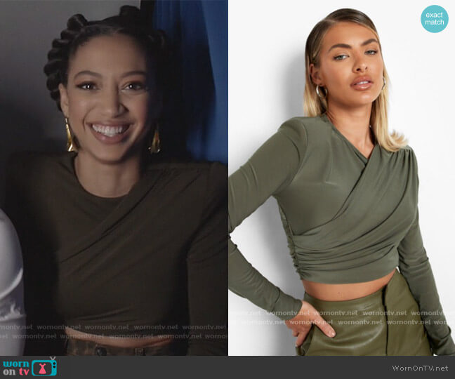 Boohoo Wrap Shoulder Pad Crop To worn by Olivia Baker (Samantha Logan) on All American