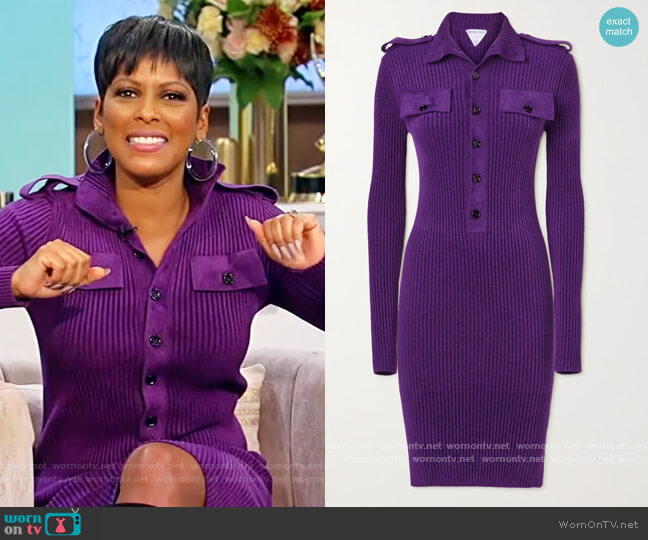 Bottega Veneta Ribbed-knit turtleneck mini dress worn by Tamron Hall on Tamron Hall Show