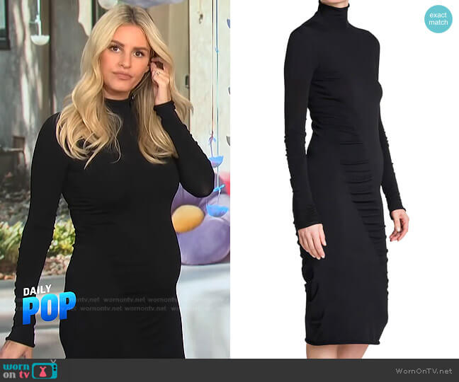 Bottega Veneta Ruched Turtleneck Dress worn by Morgan Stewart on E! News