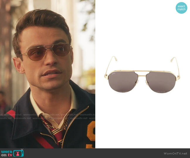 Cartier 60MM Metal Aviator Sunglasses worn by Maximus Wolfe (Thomas Doherty) on Gossip Girl