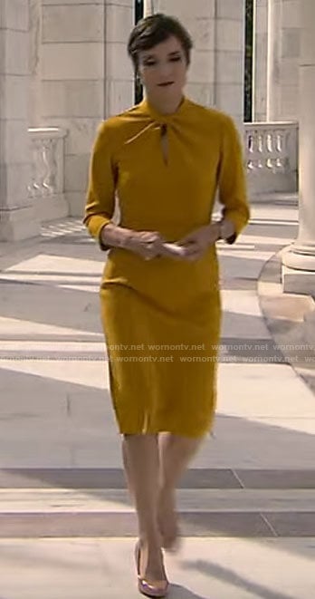 Catherine Herridge’s yellow twist neck dress on CBS Mornings