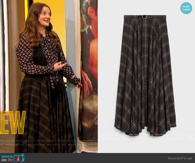 Celine 90's Midi Skirt in Checked Flannel worn by Drew Barrymore on The Drew Barrymore Show