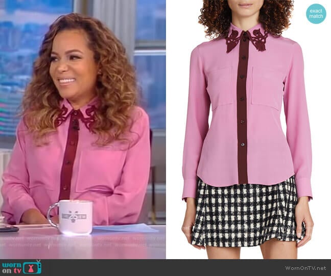 Chloe Colorblock Embroidered Silk Blouse worn by Sunny Hostin on The View