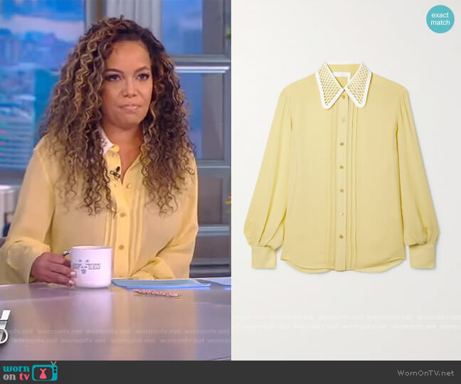 Chloe Lace Overlay Collar Button-Down Shirt worn by Sunny Hostin on The View