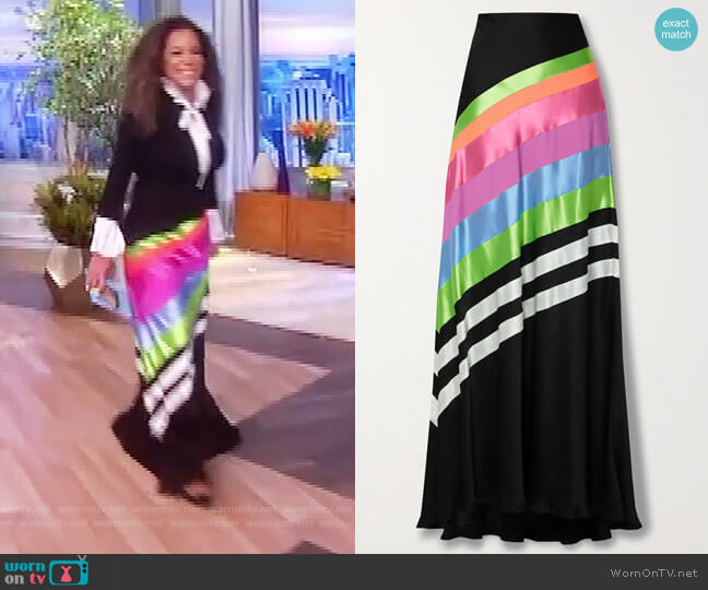 Alice + Olivia Paneled satin and cloqué maxi skirt worn by Sunny Hostin on The View