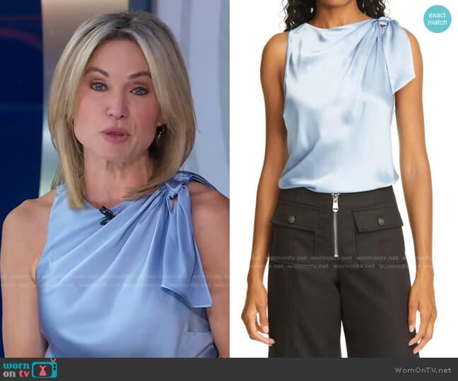 Cinq a Sept Lindsey Bow Silk Tank worn by Amy Robach on Good Morning America