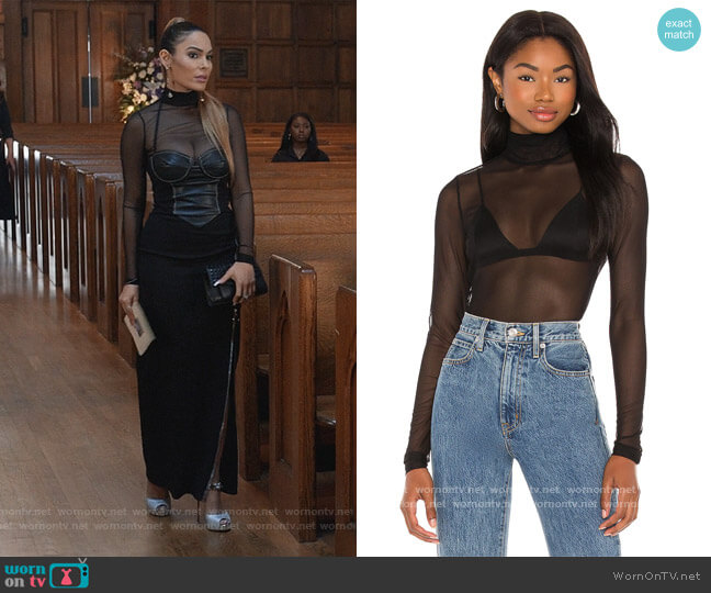 Cinq a Sept Mesh Turtleneck Top worn by Valeria (Nadine Velazquez) on Queens
