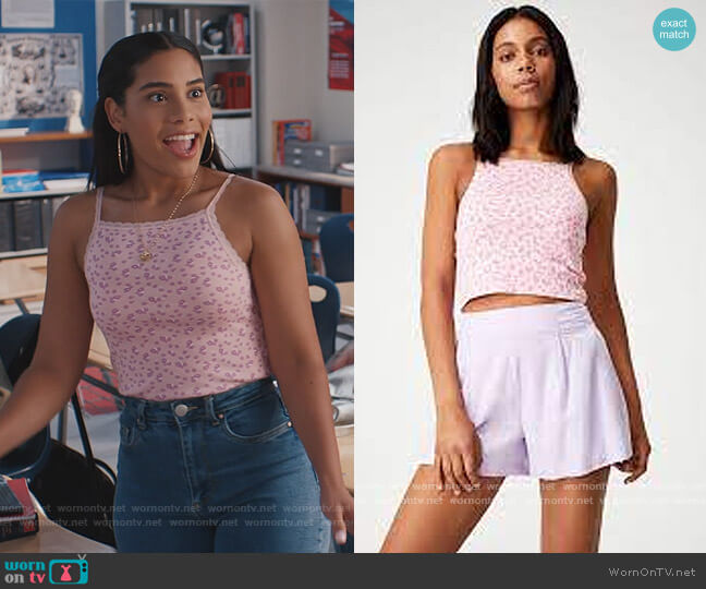 Cotton On Lucy High Neck Lace trim Cami worn by Daisy (Haskiri Velazquez) on Saved By The Bell