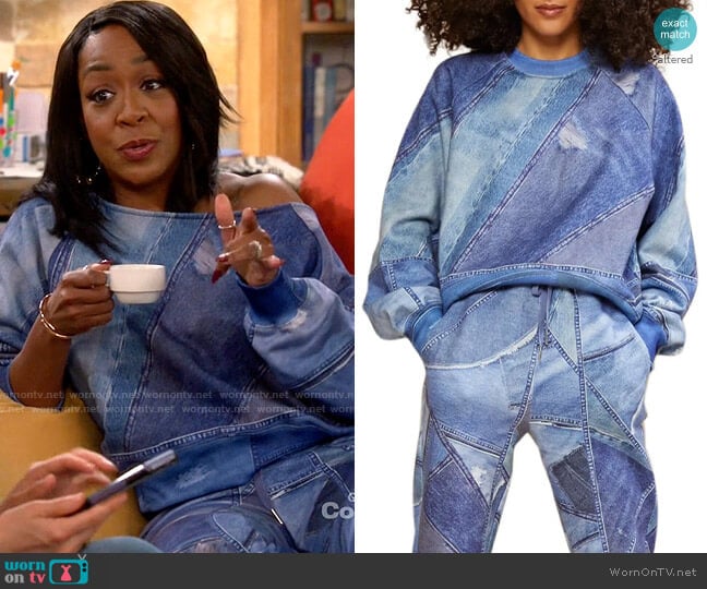 Cynthia Rowley Patchwork-Print Sweatshirt worn by Tina Butler (Tichina Arnold) on The Neighborhood