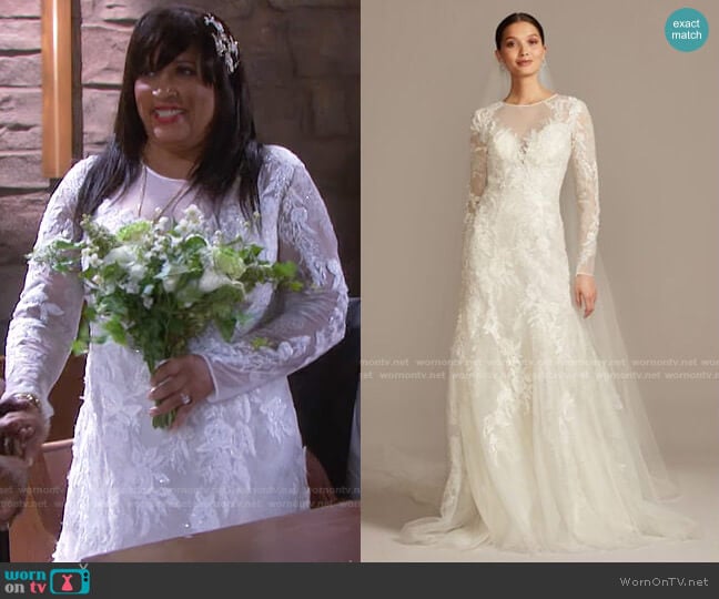Oleg Cassini Stretch Illusion Beaded Floral Wedding Dress worn by Paulina Price (Jackée Harry) on Days of our Lives