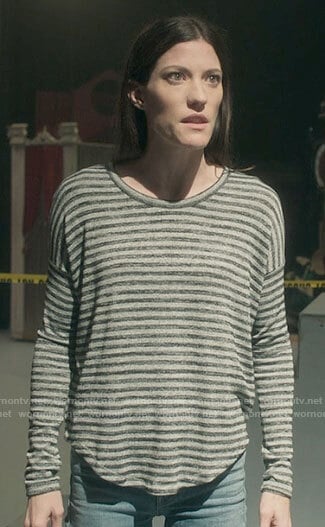 Debra’s grey striped long sleeve tee on Dexter New Blood