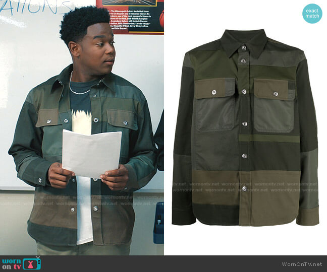 Diesel Patchwork Press-Stud Shirt worn by DeVante (Dexter Darden) on Saved By The Bell