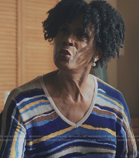 Donna’s blue stripe sweater on Love Life