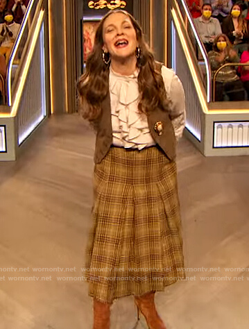 Drew’s plaid skirt on The Drew Barrymore Show