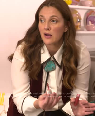 Drew’s velvet vest on The Drew Barrymore Show