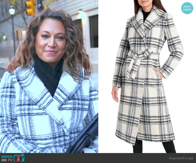 Elie Tahari Plaid Belted Wrap Coat worn by Ginger Zee on Good Morning America