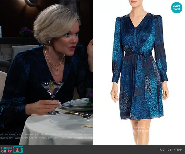 Elie Tahari Silk Leopard Patchwork Print Dress worn by Ava Jerome (Maura West) on General Hospital