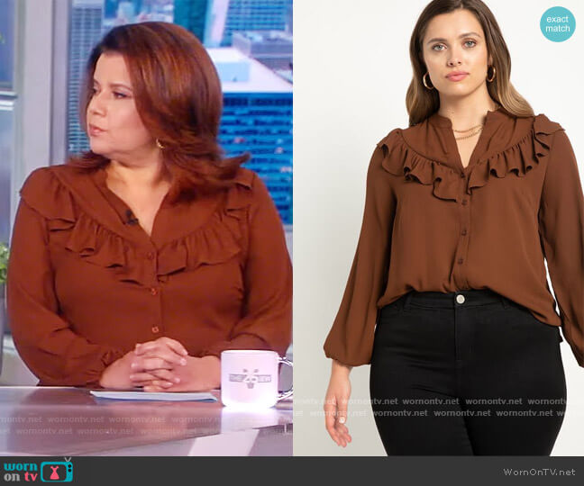 Eloquii Button Down Top With Ruffle worn by Ana Navarro on The View