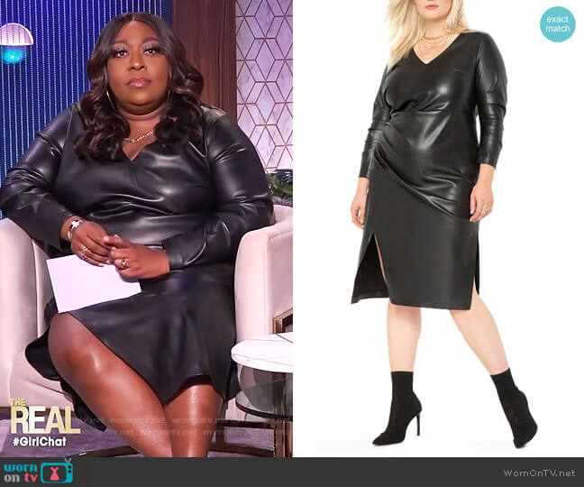 Eloquii Faux Leather V-Neck Dress worn by Loni Love on The Real