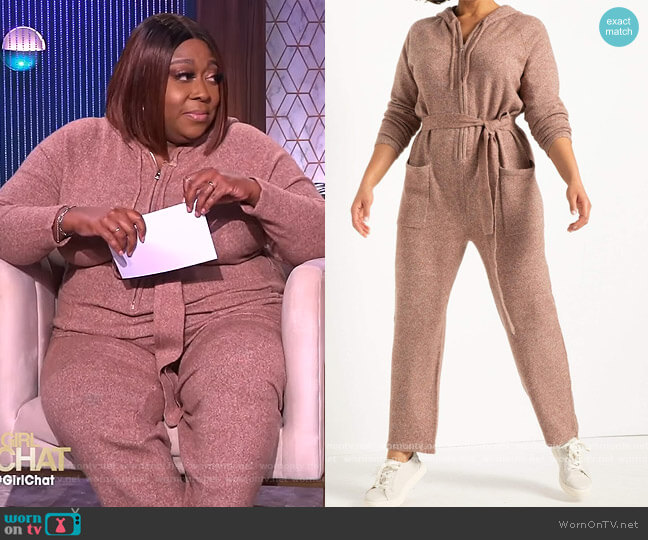 Eloquii Fuzzy Sweater Jumpsuit worn by Loni Love on The Real