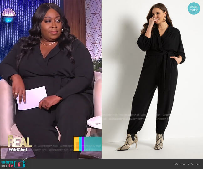 Eloquii Relaxed Shawl Collar Jumpsuit worn by Loni Love on The Real