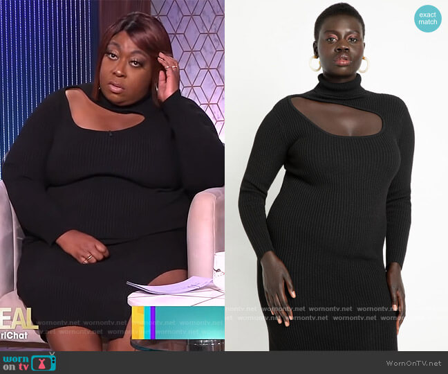 Eloquii Cutout Detail Turtleneck Sweater Dress worn by Loni Love on The Real